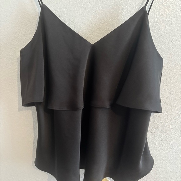 Express Black Satin Ruffle Camisole Tank Size M Holiday Glam / NYE Party Top - Picture 3 of 9